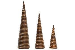 DKD Home Decor Cono Navidad 20 x 80 x 20 cm Set de 3 (2 Unidades) Ratán Natural LED