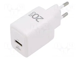 QOLTEC Cargador de red 20W con tecnología GaN, USB-A QC 3.0 y USB-C Power Delivery