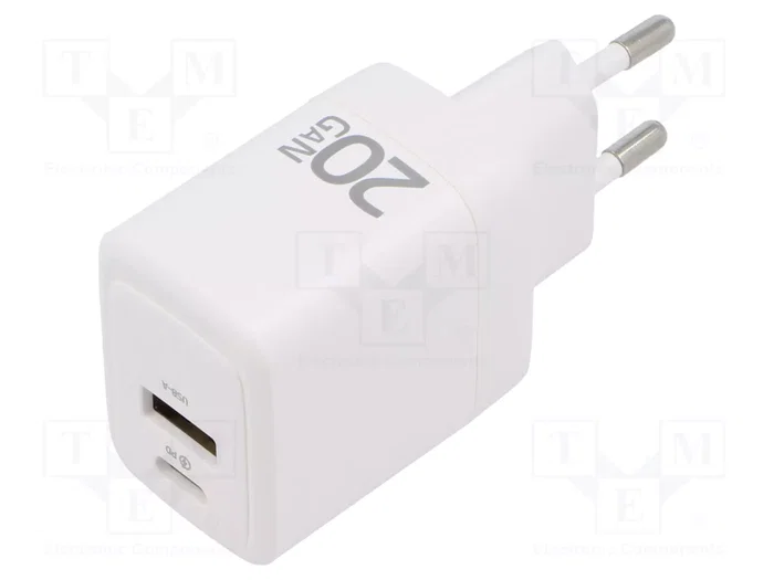 QOLTEC Cargador de red 20W con tecnología GaN, USB-A QC 3.0 y USB-C Power Delivery QOLTEC Cargador de red 20W con tecnología GaN, USB-A QC 3.0 y USB-C Power Delivery