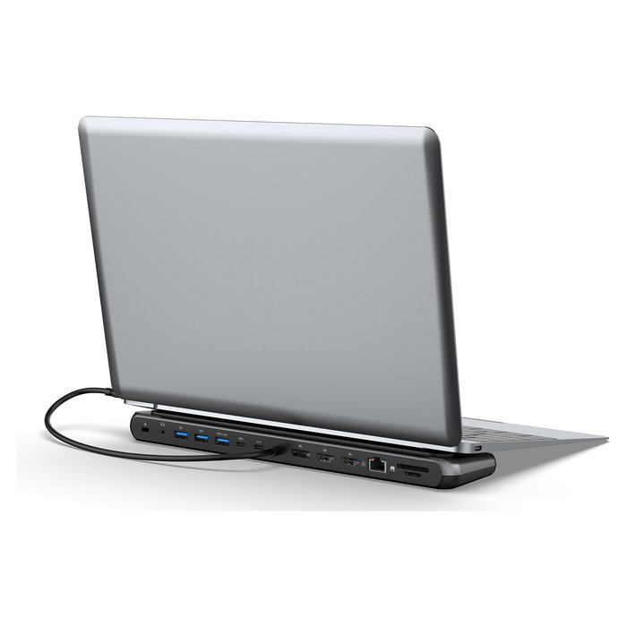 Digitus Estación de acoplamiento USB-C de 12 puertos, 8K UHD, 100W PD, HDMI, DisplayPort, USB-A, USB-C, RJ45 Gigabit, SD/MicroSD, color Gris