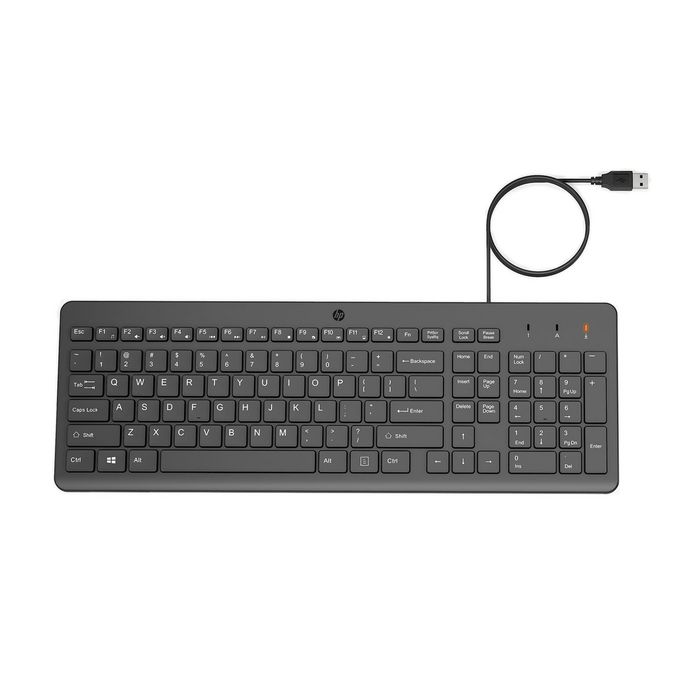 HP Teclado Cableado 150 USB Plug-and-Play Negro Confortable, Ideal para Uso Diario