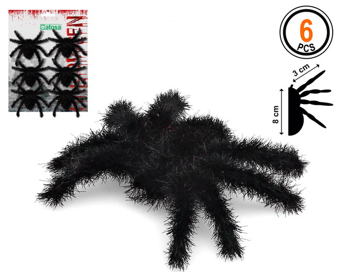 Atosa Pack de 6 Arañas Decorativas Negras 8x6 cm para Halloween Atosa Pack de 6 Arañas Decorativas Negras 8x6 cm para Halloween