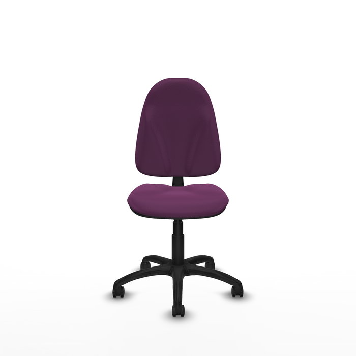 Silla de oficina Algarra con mecanismo Contacto permanente básico tapizada con Similpiel color Morado. Equipada con Base poliamida negra, Sin brazos y Ruedas autofrenantes