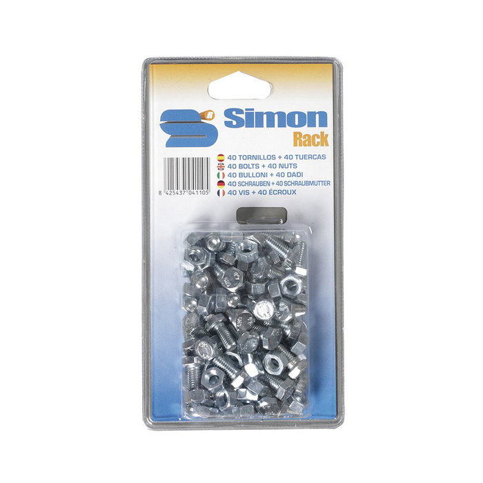 Simon Rack Blister 40 Tornillos + 40 Tuercas M8x15 DIN933 para Montaje de Estanterías Metálicas