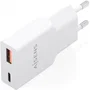 Aisens Cargador Pared GaN 25W A110-1000, Ultra Delgado, USB-C PD3.0 QC4.0 + USB-A QC3.0, Carga Rápida Múltiple, Blanco
