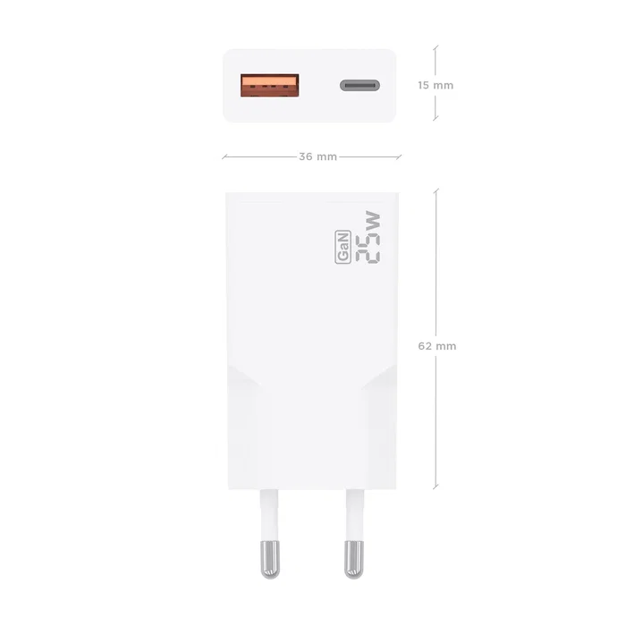 Aisens Cargador GaN 25W con USB-C y USB-A Blanco A110-1000 Aisens Cargador GaN 25W con USB-C y USB-A Blanco A110-1000