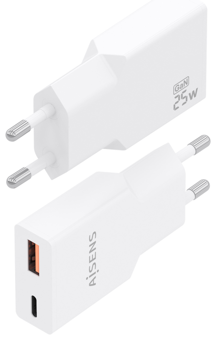 Aisens Cargador GaN 25W con USB-C y USB-A Blanco A110-1000 Aisens Cargador GaN 25W con USB-C y USB-A Blanco A110-1000
