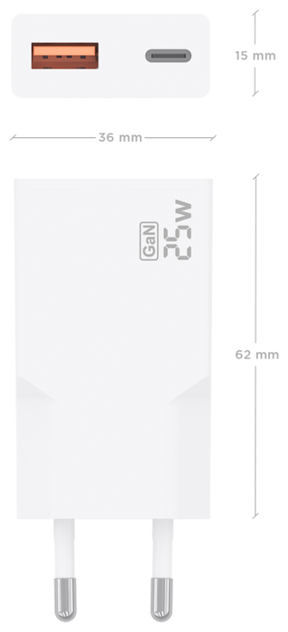 Aisens Cargador GaN 25W con USB-C y USB-A Blanco A110-1000 Aisens Cargador GaN 25W con USB-C y USB-A Blanco A110-1000