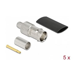DeLOCK Conector Coaxial BNC Hembra 75 Ohm para RG-59 con Tubo Termorretráctil, 5 Piezas