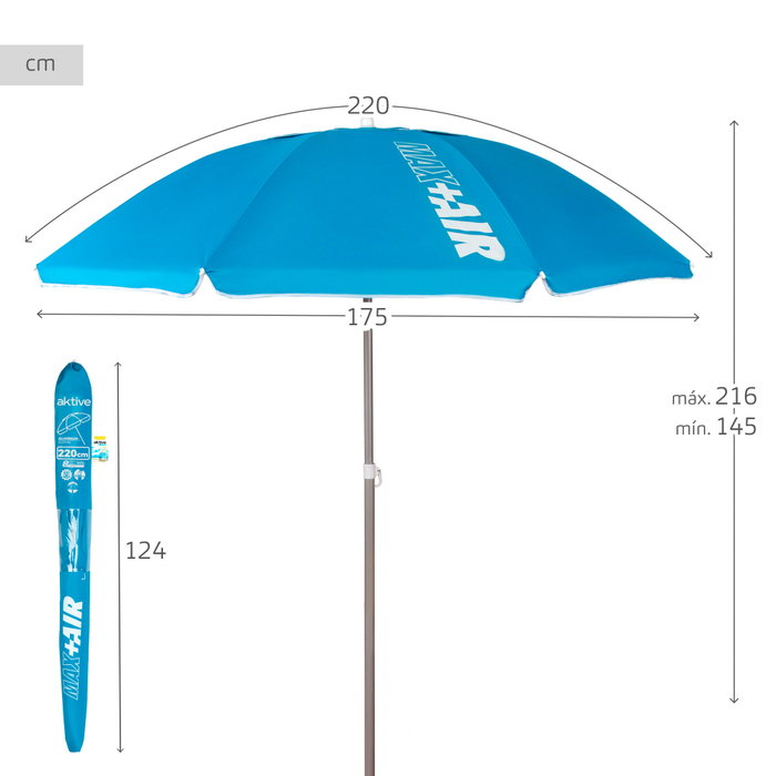 Aktive Sombrilla de playa antiviento de 220 cm azul Aktive Sombrilla de playa antiviento de 220 cm azul