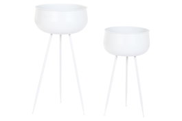 DKD Home Decor Set de 2 Maceteros de Metal Blanco