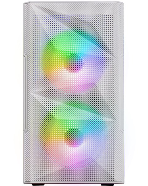 Mars Gaming Caja Gaming MC-MEW Minitorre Blanca, MicroATX/Mini-ITX, con 2 Ventiladores RGB Frontales, Cristal Templado, Rejilla Frontal Mesh, Soporte para Refrigeración Líquida