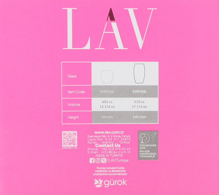 Lav Set de 6 Vasos de Vidrio Empire 510 ml (8x8x15 cm por vaso) - Conjunto para Bebida (8 Cajas)