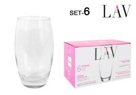 Lav Set de 6 Vasos de Vidrio Empire 510 ml (8x8x15 cm por vaso) - Conjunto para Bebida (8 Cajas)