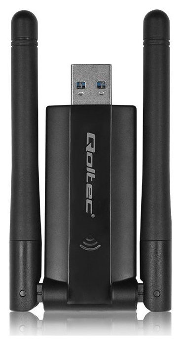 Qoltec 56987 Adaptador USB Dual Wi-Fi con antena 2 x 2dBi, Estándar AC, USB 3.0, 1200Mbps