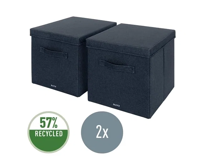Leitz Caja de almacenaje de tela con tapa, 2 piezas, gris
