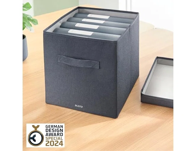 Leitz Caja de almacenaje de tela con tapa, 2 piezas, gris