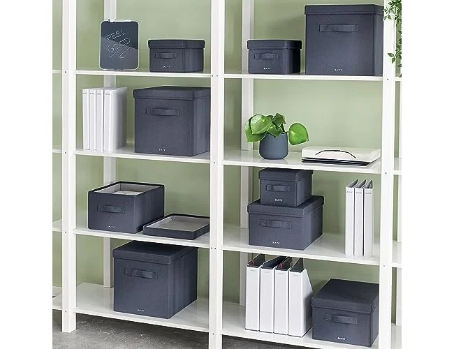 Leitz Caja de almacenaje de tela con tapa, 2 piezas, gris
