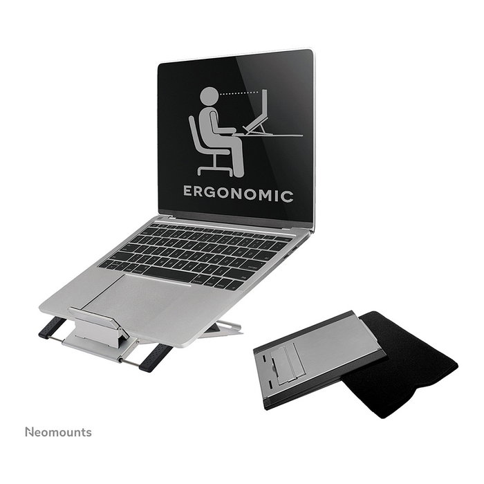 Newstar Soporte Articulado para Portátil y Tablet NSLS100, Ajustable 10-22 Pulgadas, Plegable, Hasta 5 KG, Plata, Aluminio