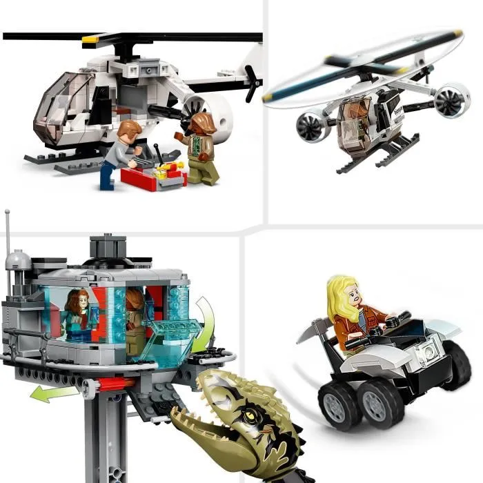 LEGO 76949 Jurassic World Ataque del Giganotosaurus y Therizinosaurus, Helicóptero y Figura de Dinosaurio