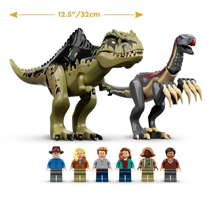 LEGO 76949 Jurassic World Ataque del Giganotosaurus y Therizinosaurus, Helicóptero y Figura de Dinosaurio
