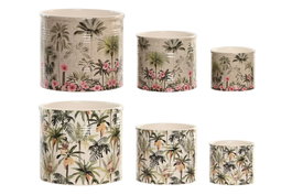 DKD Home Decor Macetero Tropical Verde Multicolor Cerámica 13.6 x 11.8 x 13.6 cm Set de 3
