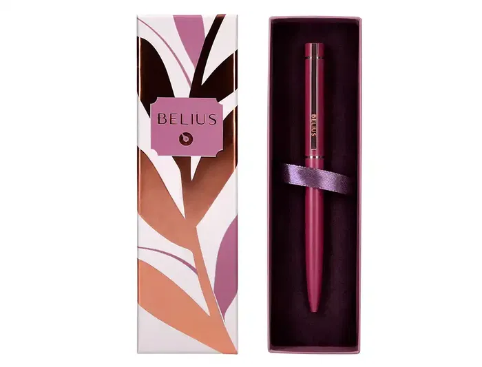Belius Boligrafo Rose Aluminio Color Burdeos / Oro Rosa Tinta Azul Caja de Diseño 1 mm