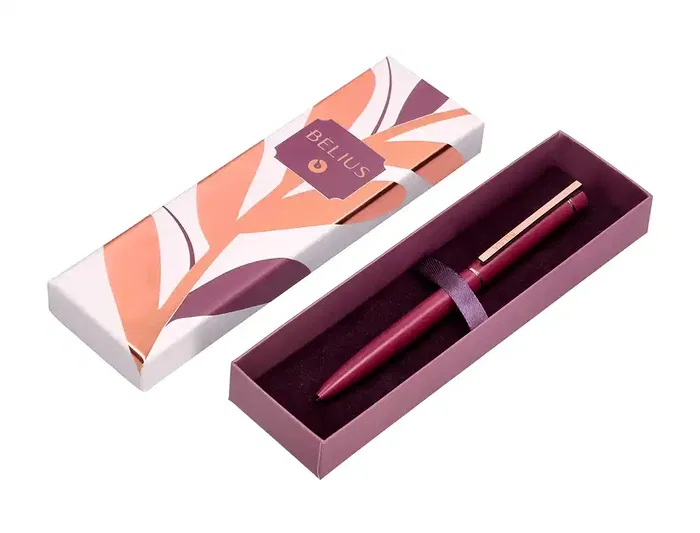 Belius Boligrafo Rose Aluminio Color Burdeos / Oro Rosa Tinta Azul Caja de Diseño 1 mm