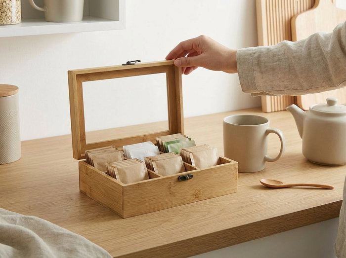 Inde Caja para té de bambú - 22,2 cm x 17,2 cm x 7,8 cm (12 Unidades)