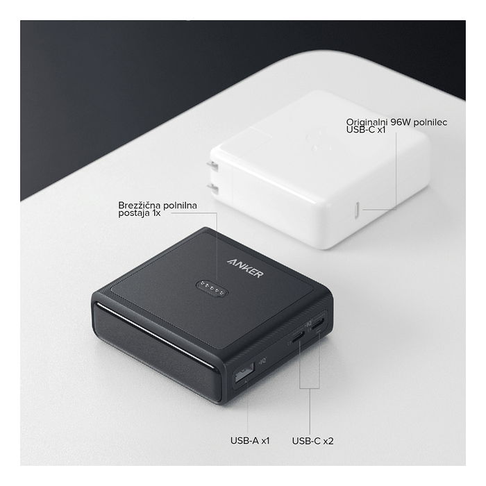 Anker Base de Carga 4-en-1 100W para PowerBank, 1 x USB-A, 2 x USB-C, 1 x Ladepad, Negro