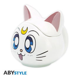 Abystyle Taza 3D Sailor Moon Artemis con tapa - Taza coleccionable de dolomita 350 ml para bebidas frías y calientes, diseño oficial con licencia, figura en 3D