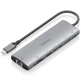 Aisens ASUC-8P033-GR Dock USB-C 8 en 1 con HDMI 4K 60Hz, USB-A 10Gbps, 2xUSB-C 10Gbps, SD/MicroSD y USB-C PD 100W Gris