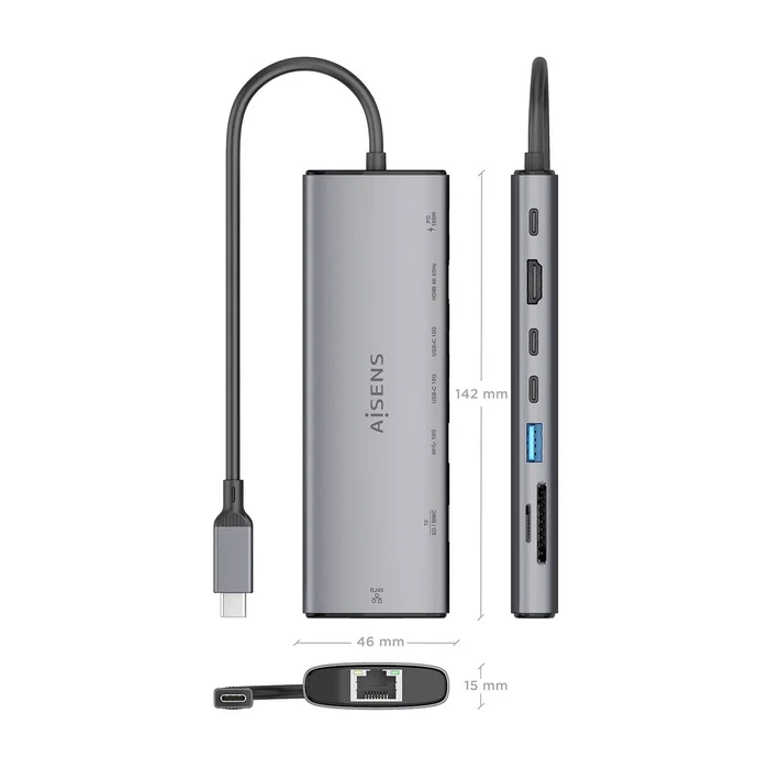 Aisens USB-C Dock 8 en 1 ASUC-8P033-GR Gris con HDMI, RJ45 y PD 100W Aisens USB-C Dock 8 en 1 ASUC-8P033-GR Gris con HDMI, RJ45 y PD 100W