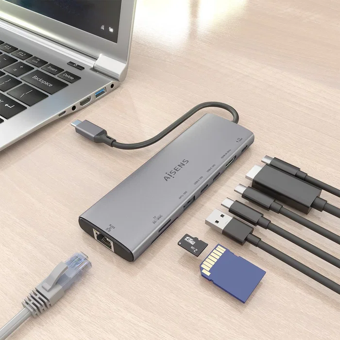 Aisens USB-C Dock 8 en 1 ASUC-8P033-GR Gris con HDMI, RJ45 y PD 100W Aisens USB-C Dock 8 en 1 ASUC-8P033-GR Gris con HDMI, RJ45 y PD 100W