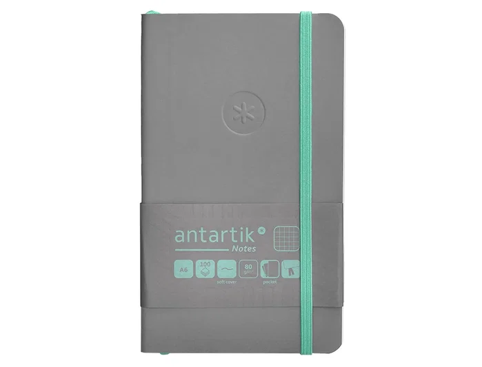 Antartik Cuaderno Antartik Notes A6 Cuadriculado Gris y Turquesa