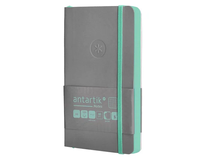 Antartik Cuaderno Antartik Notes A6 Cuadriculado Gris y Turquesa