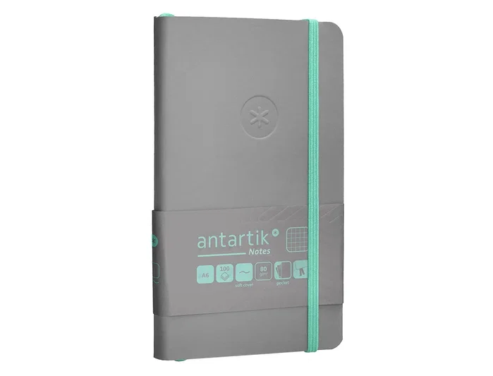 Antartik Cuaderno Antartik Notes A6 Cuadriculado Gris y Turquesa