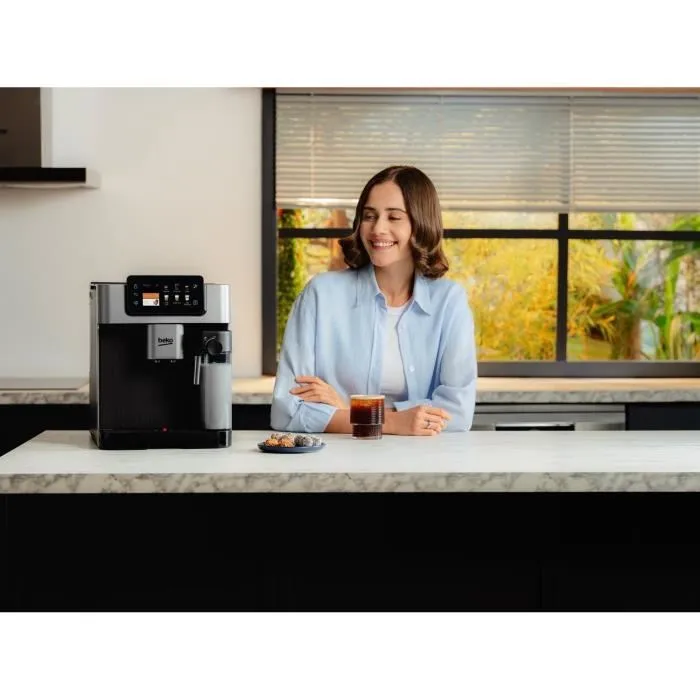 Beko CEG7348X Cafetera con Molinillo, 1350 W, Capacidad 250 g de Granos, Color Negro / Plata