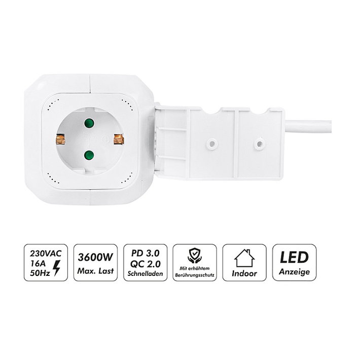 LogiLink Regleta tipo cubo con 4 tomas de seguridad y puertos USB-A y USB-C 20W PD
