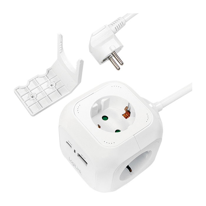 LogiLink Regleta tipo cubo con 4 tomas de seguridad y puertos USB-A y USB-C 20W PD