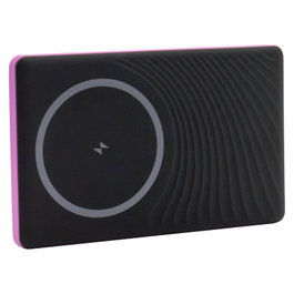 Realpower PB-5000 MAG - Power Bank Ultra Slim de 5000 mAh, Cargador Inalámbrico MagSafe 15 W, Carga Rápida 20 W, Rosa, Con Cable USB-C