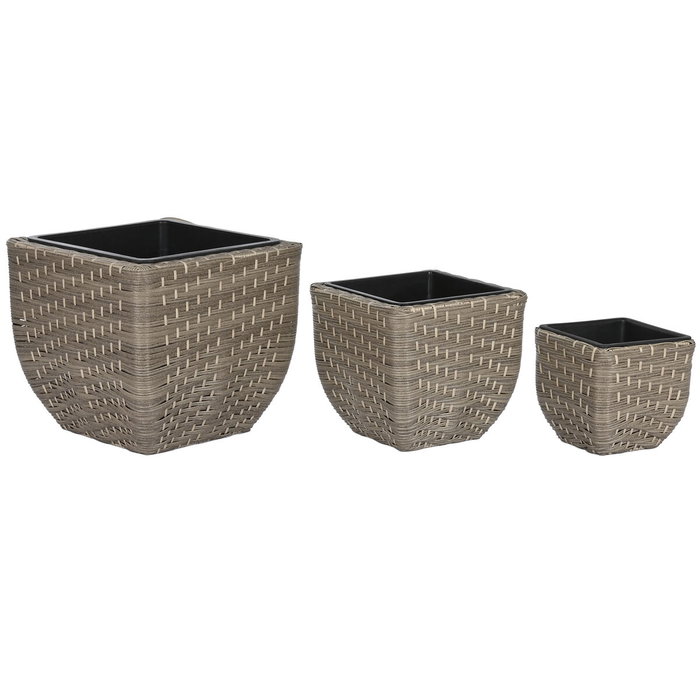 DKD Home Decor Set de 3 Maceteros de Ratán Sintético Natural