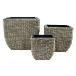 DKD Home Decor Set de 3 Maceteros de Ratán Sintético Natural