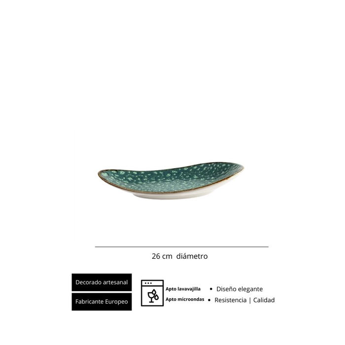 SUMMA Plato Oval Moon Turquesa para Vajilla, 26x15x3 cm, Vitroporcelana, Apto Lavavajillas y Microondas (Set de 6)