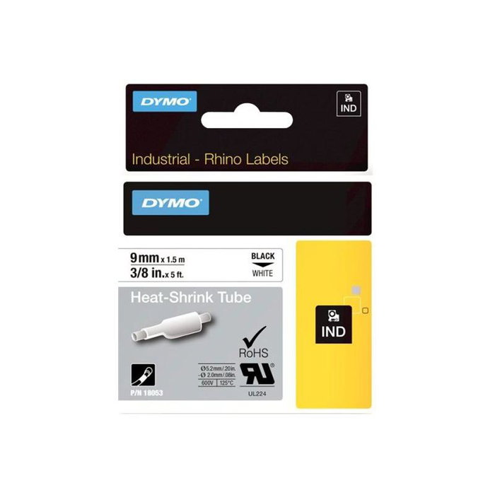 Dymo Rhino Industrial Tubo Termorretráctil ID1-9 Negro sobre Blanco 9mm x 1,5m