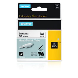 Dymo Rhino Industrial Tubo Termorretráctil ID1-9 Negro sobre Blanco 9mm x 1,5m