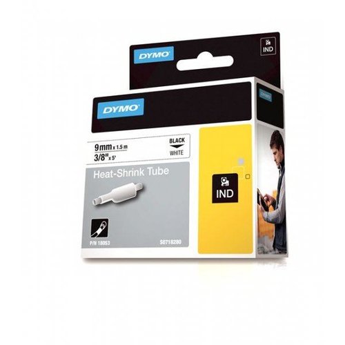Dymo Rhino Industrial Tubo Termorretráctil ID1-9 Negro sobre Blanco 9mm x 1,5m