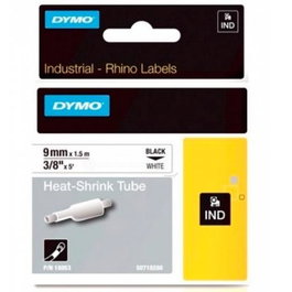 Dymo Tubo Termorretráctil Cinta ID1-9, Negro sobre Blanco, 9 mm x 1.5 m, para Rotuladoras Rhino