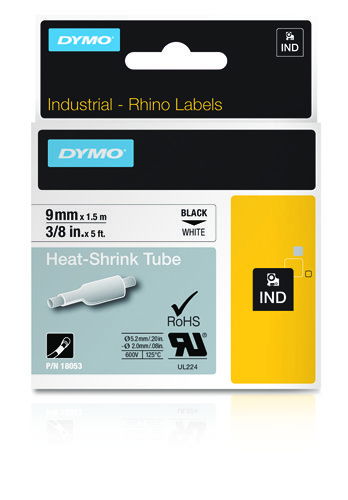 Dymo S0718280 Rhino Cinta para Etiquetas ID1-9, 9 mm x 1.45 m, Color Negro sobre Blanco, Tubo Termorretráctil Dymo S0718280 Rhino Cinta para Etiquetas ID1-9, 9 mm x 1.45 m, Color Negro sobre Blanco, Tubo Termorretráctil