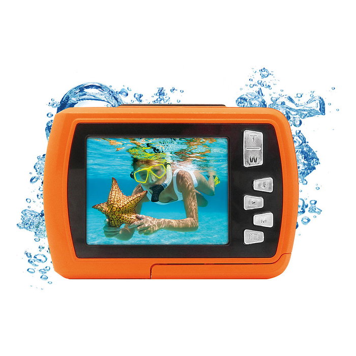 Easypix Aquapix W2024 - Cámara Compacta Sumergible 3 metros, 5 MP, HD 720p, Pantalla LCD 2.4", 8x Zoom Digital, Color Naranja